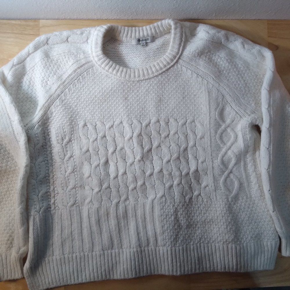 Madewell Cable Knit 3d Fishermen Crewneck Sweater White